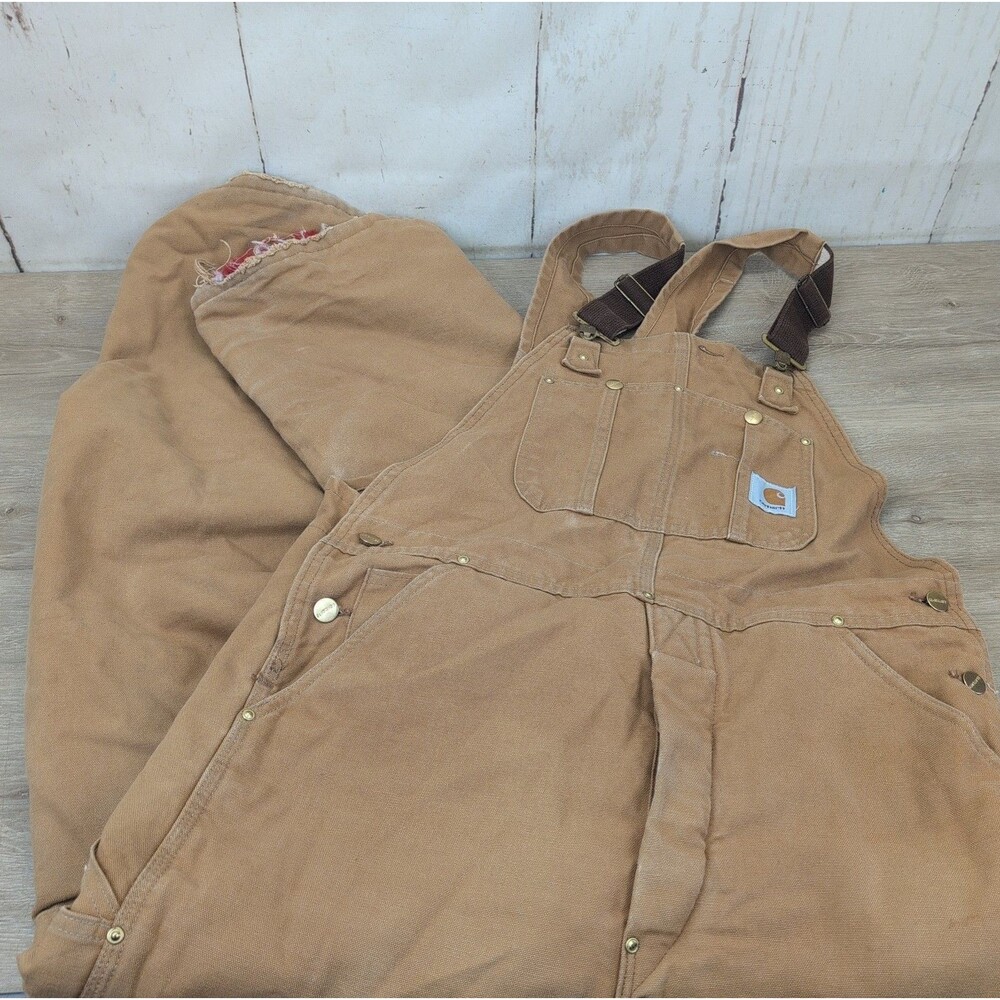 Carhartt Insulated Bib Overalls Mens 36x34 Canvas Double Knee Vintage R02 BRN